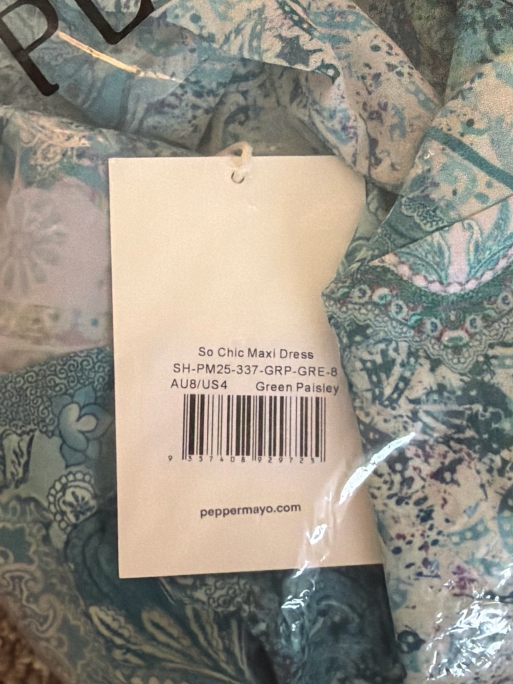 NWT Peppermayo Teal Green Paisley Patterned Halter Maxi Dress Open Back Size 4 - Picture 6 of 6